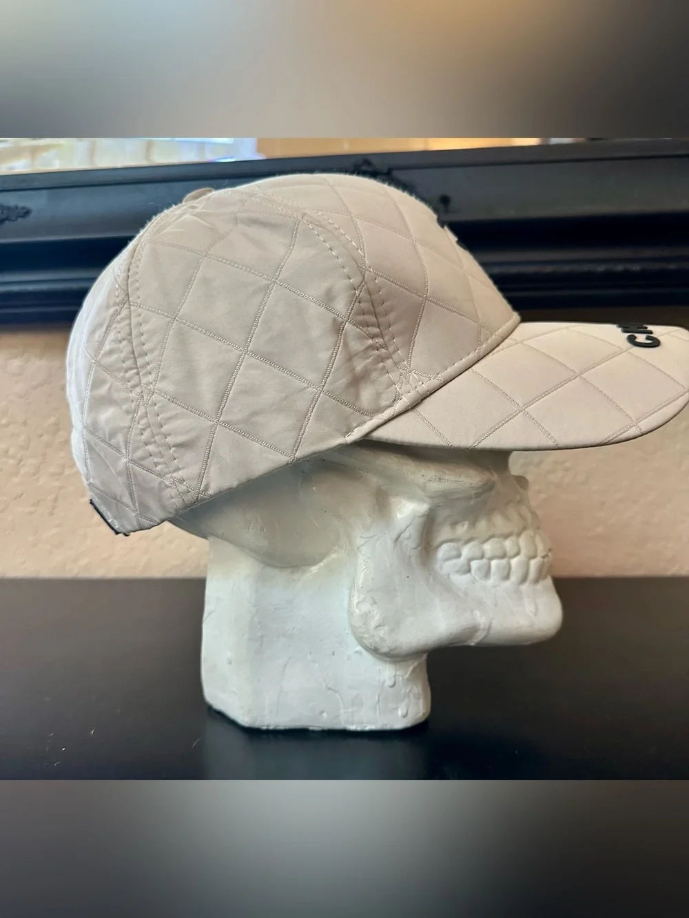 CC Beige Quilted Baseball Cap with Black Logo